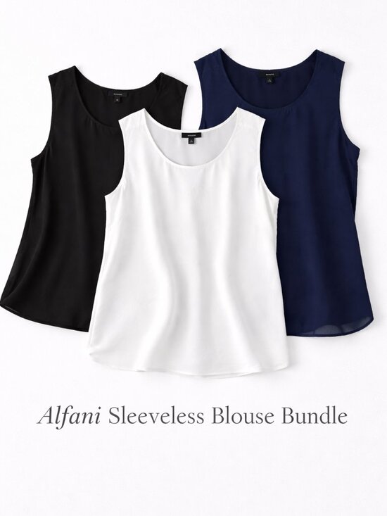 Alfani Tops - Alfani Sleeveless Blouse Bundle 3 Tops Large Black White Navy Flowy Workwear